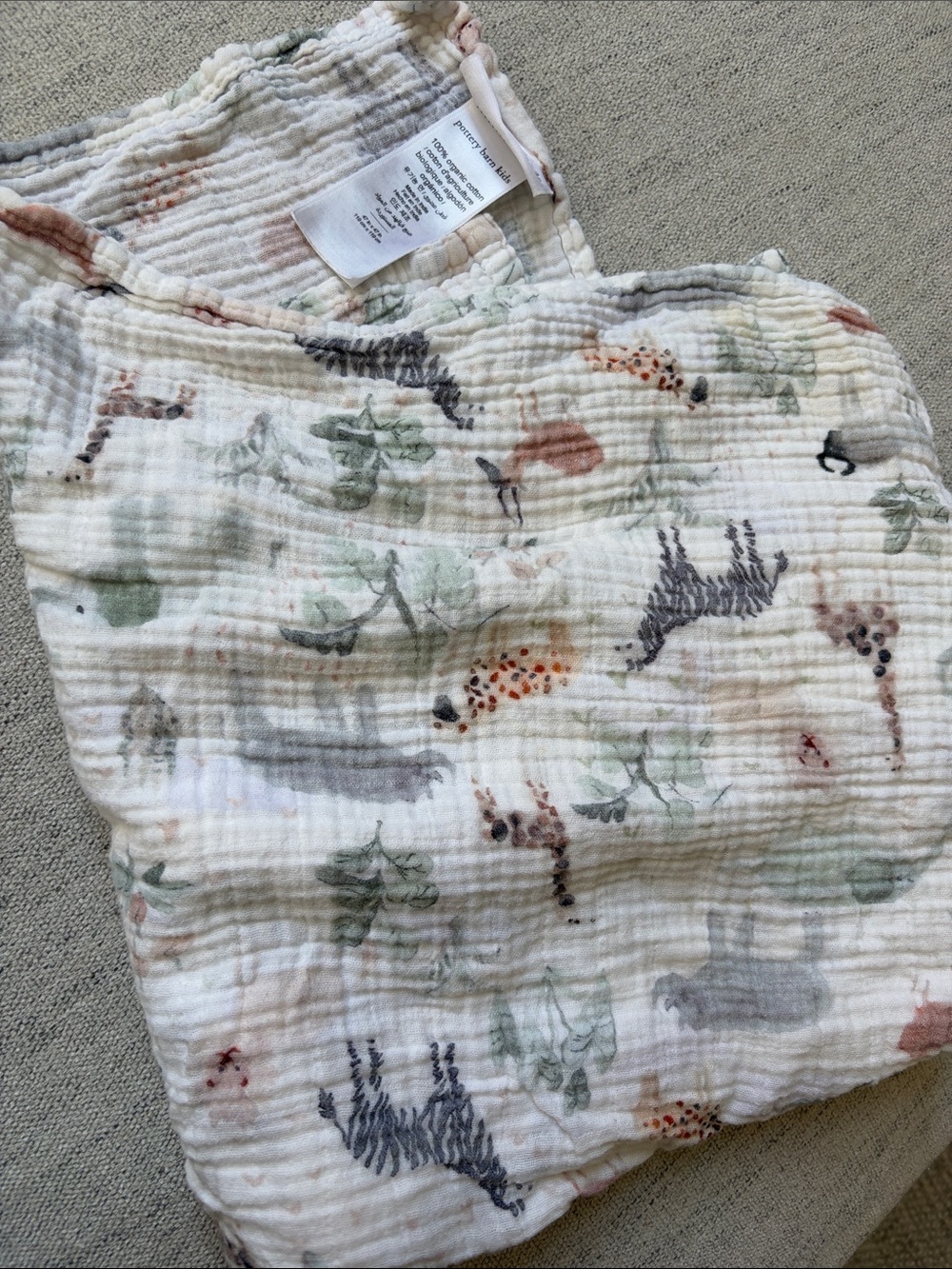 Pottery Barn Kids Organic Cotton Muslin Swaddle Blanket Animals